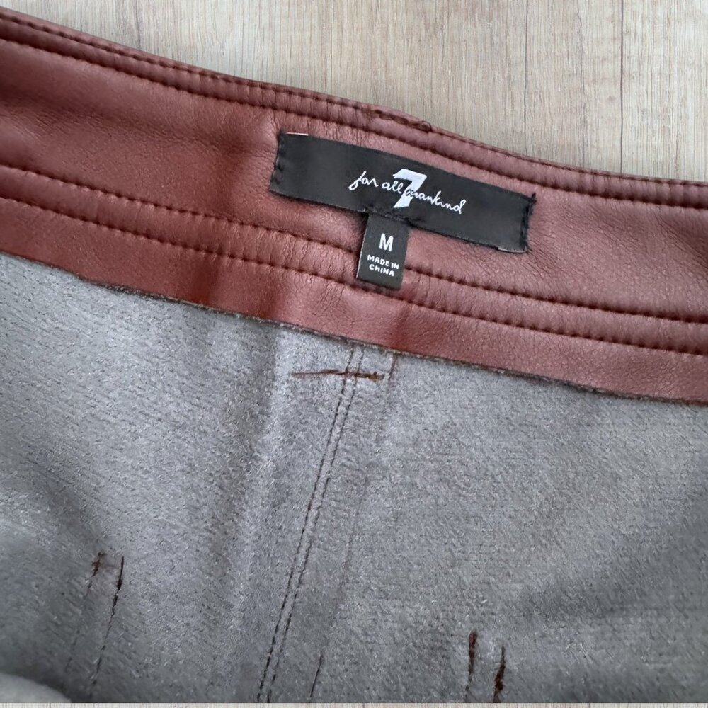 7 For All Mankind Brown Faux Leather Straight Leg High Waist Ankle Pants M - Picture 3 of 6